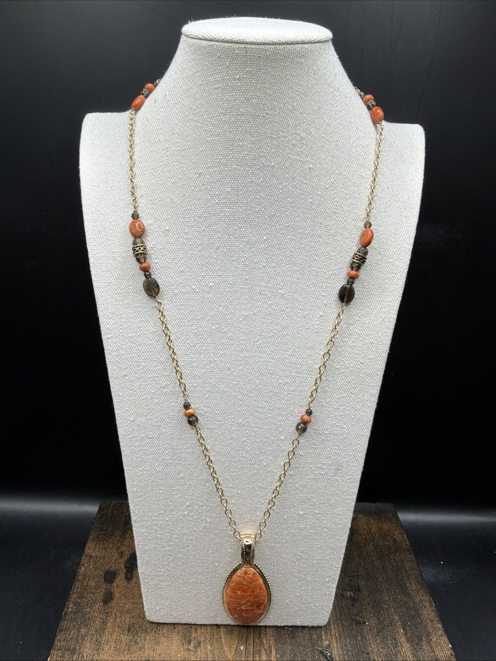 Barse Harmony Enhancer Necklace-Sponge Coral- Smoky Quartz-Bronze-NWT
